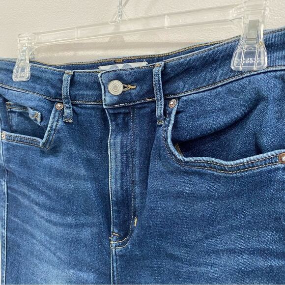 We The Free People | High Rise Dark Wash Raw Hem Skinny Blue Jeans Size 30 - Picture 3 of 13